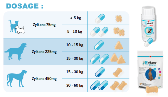 Dosage Zylkene Chew pour chat et chien