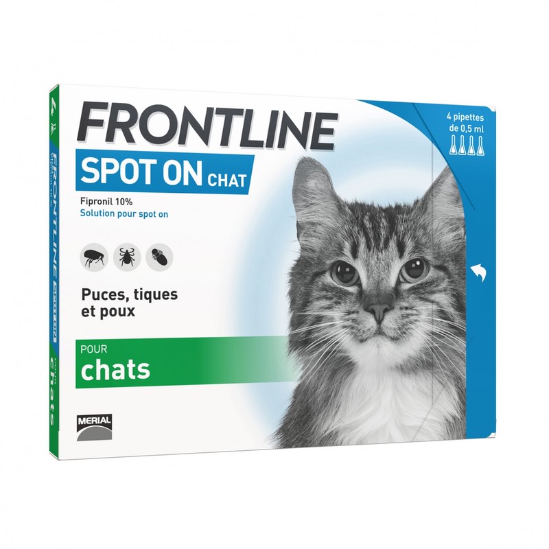 FRONTLINE Spot On Chat - Anti Puces, Tiques & Poux - Elimine Les Parasites  - Protège L'Animal - Jusqu'à 4 Semaines - Fabriqué En France - 6 Pipettes  Application Spot On : : Animalerie